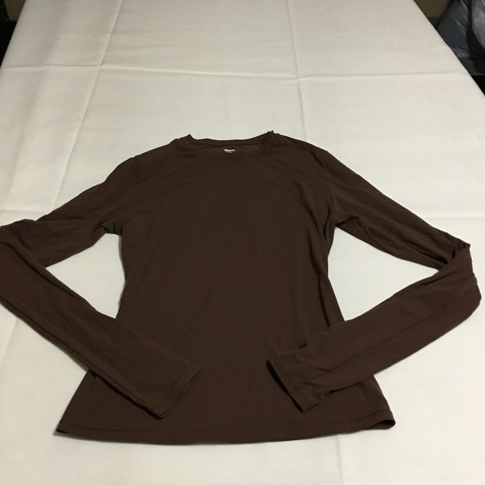 SKIMS Womens Fits Everybody Long Sleeve Top Small Brown Crew Neck